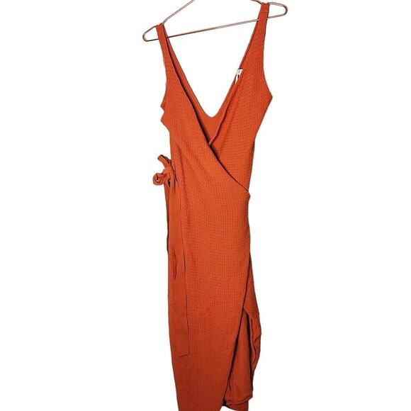The Jetset Diaries Flowers on the Wall Rustic Orange Wrap Tie Dress Size Large - Picture 3 of 11